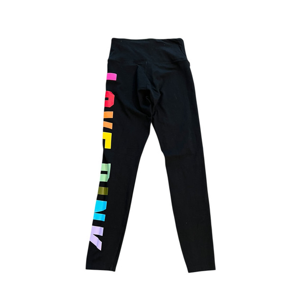 PINK Victoria’s Secret Size Medium Black Yoga Leggings Rainbow Logo High Waist - Picture 6 of 6